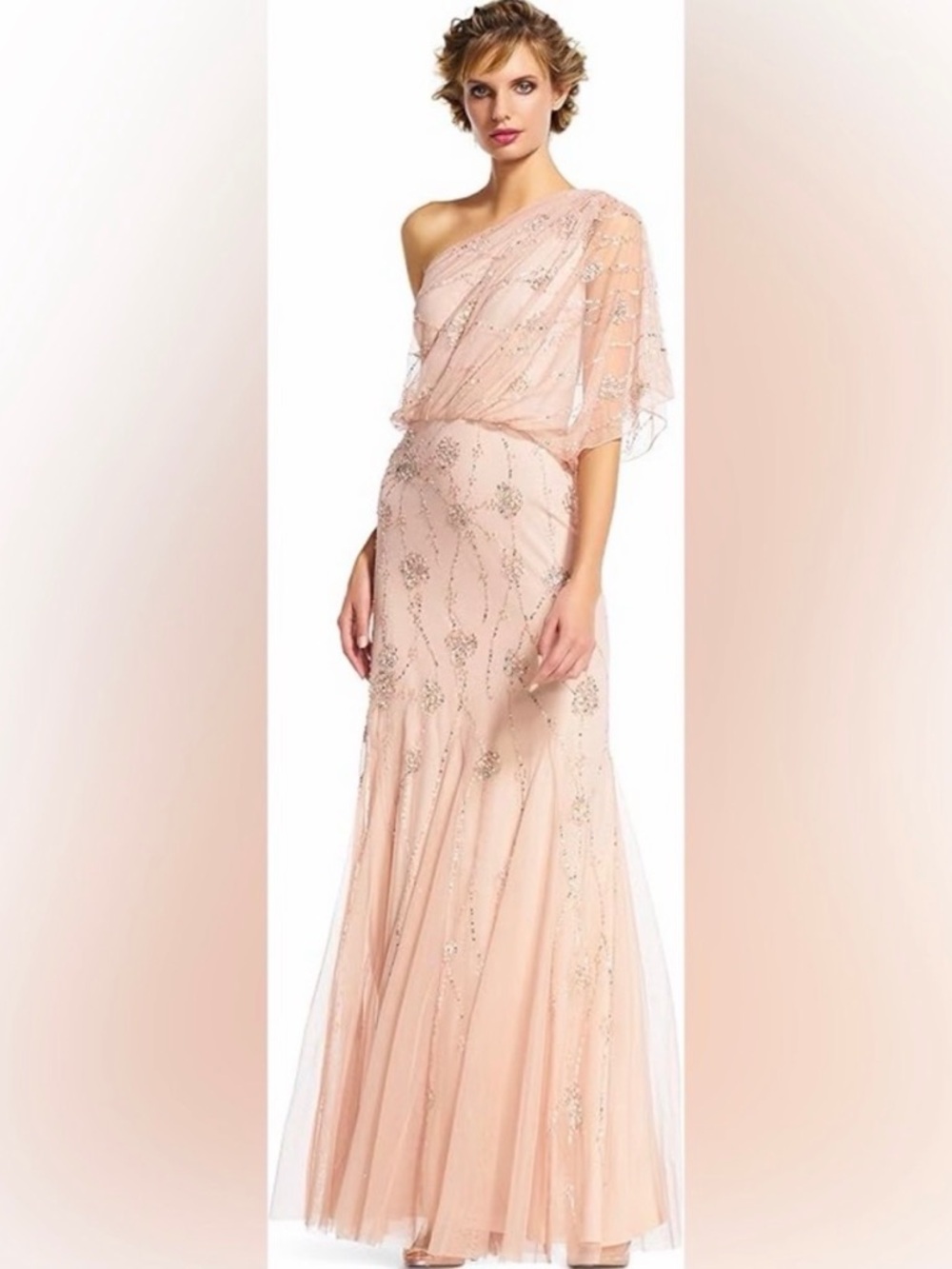 Adrianna Papell Blush Pink Evening Dress with Beaded Detail